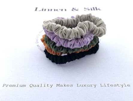 Linnen &amp; Silk 100% Hoogwaardig Linnen Petit Scrunchie 1CM S - Phantom Zwart