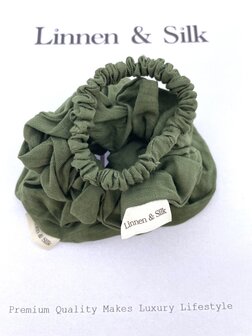 Linnen &amp; Silk 100% Hoogwaardig Linnen Petit Scrunchie 1CM S - Forest Groen