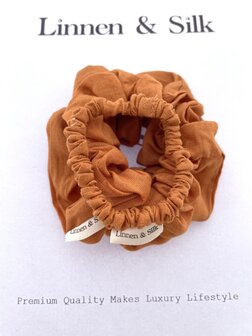 Linnen &amp; Silk 100% Hoogwaardig Linnen Petit Scrunchie 1CM S - Spicy Pumpkin - Oranje