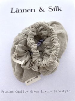 Linnen &amp; Silk 100% Hoogwaardig Linnen Petit Scrunchie 1CM S - Original Linnen