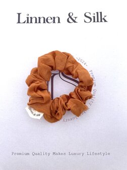 Linnen &amp; Silk 100% Hoogwaardig Linnen Casual Scrunchie 3.5CM M - Spicy Oranje