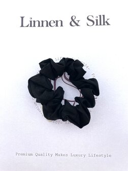 Linnen &amp; Silk 100% Hoogwaardig Linnen Casual Scrunchie 3.5CM M - Phantom Zwart