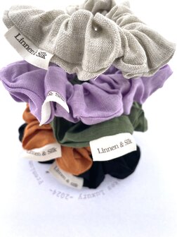 Linnen &amp; Silk 100% Hoogwaardig Linnen Casual Scrunchie 3.5CM M - Phantom Zwart