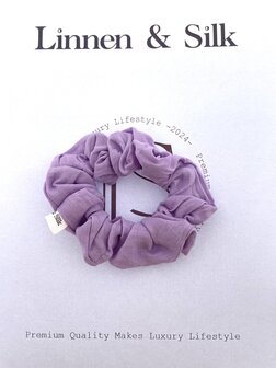 Linnen &amp; Silk 100% Hoogwaardig Linnen Casual Scrunchie 3.5CM M - Macaron Paars