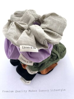 Linnen &amp; Silk 100% Hoogwaardig Linnen Chique Scrunchie 6CM L - Spicy Oranje