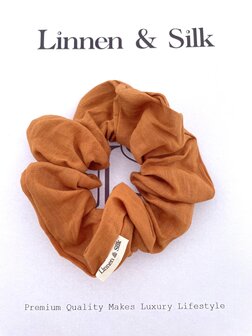 Linnen &amp; Silk 100% Hoogwaardig Linnen Chique Scrunchie 6CM L - Spicy Oranje