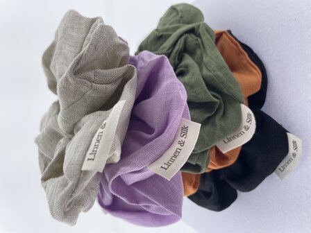 Linnen &amp; Silk 100% Hoogwaardig Linnen Chique Scrunchie 6CM L - Macaron Paars