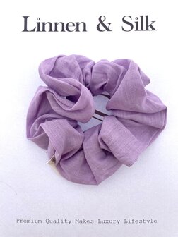 Linnen &amp; Silk 100% Hoogwaardig Linnen Chique Scrunchie 6CM L - Macaron Paars