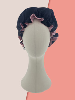 Linnen &amp; Silk 22 Momme Silk &quot;Care your Hair&quot; Double-Lagen Slaapmuts -WarmRos&eacute; + Zwart