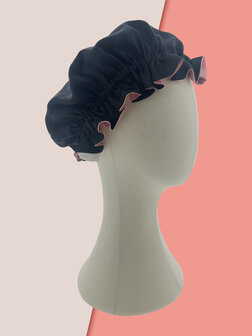Linnen &amp; Silk 22 Momme Silk &quot;Care your Hair&quot; Double-Lagen Slaapmuts -WarmRos&eacute; + Zwart