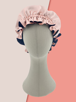 Linnen &amp; Silk 22 Momme Silk &quot;Care your Hair&quot; Double-Lagen Slaapmuts -WarmRos&eacute; + Zwart