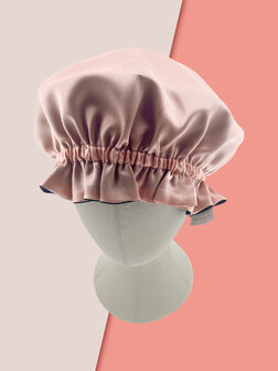 Linnen &amp; Silk 22 Momme Silk &quot;Care your Hair&quot; Double-Lagen Slaapmuts -WarmRos&eacute; + Zwart
