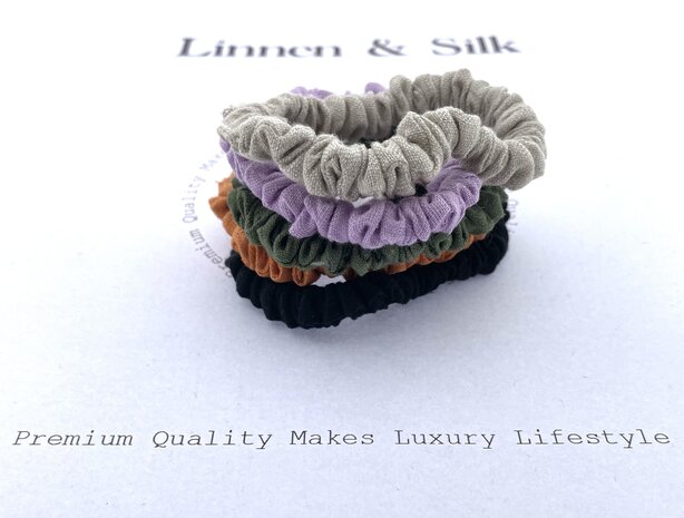 Linnen & Silk 100% Hoogwaardig Linnen Petit Scrunchie 1CM S - Phantom Zwart