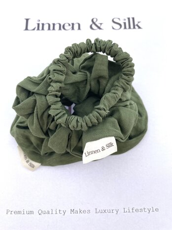 Linnen & Silk 100% Hoogwaardig Linnen Petit Scrunchie 1CM S - Forest Groen