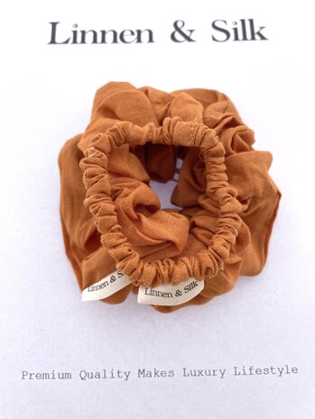 Linnen & Silk 100% Hoogwaardig Linnen Petit Scrunchie 1CM S - Spicy Pumpkin - Oranje