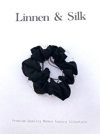 Linnen & Silk 100% Hoogwaardig Linnen Casual Scrunchie 3.5CM M - Phantom Zwart