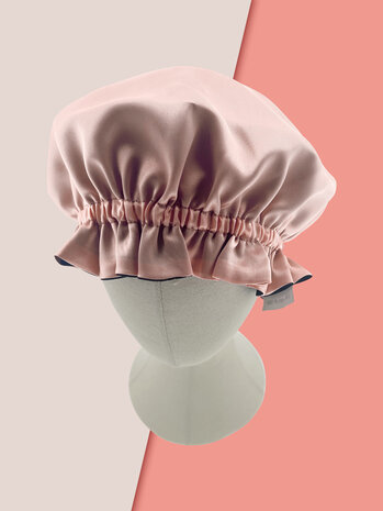 Linnen & Silk 22 Momme Silk "Care your Hair" Double-Lagen Slaapmuts -WarmRosé + Zwart