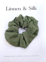 Linnen & Silk 100% Hoogwaardig Linnen Chique Scrunchie 6CM L - Forest Groen