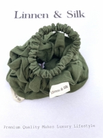 Linnen & Silk 100% Hoogwaardig Linnen Petit Scrunchie 1CM S - Forest Green - Groen