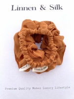 Linnen & Silk 100% Hoogwaardig Linnen Petit Scrunchie 1CM S - Spicy Pumpkin - Oranje