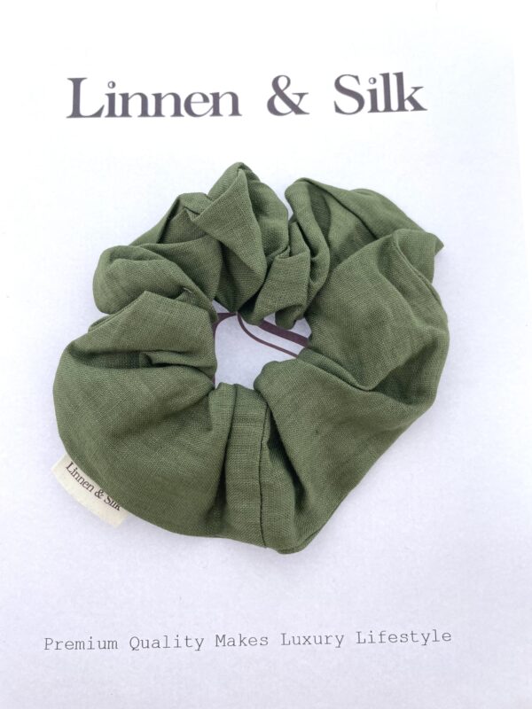 IMG_0308 Linnen & Silk 100% Hoogwaardig Linnen Chique Scrunchie 6CM L - Forest Groen