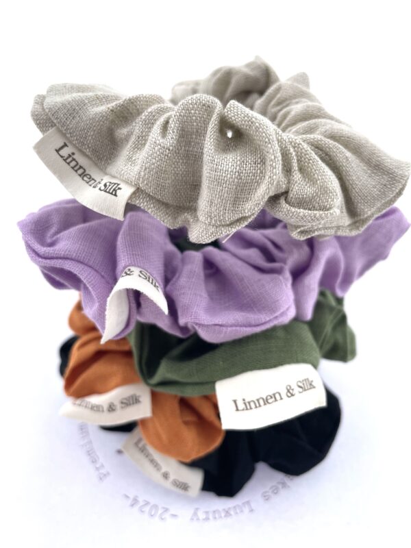 Linnen & Silk 100% Hoogwaardig Linnen Chique Scrunchie 6CM L - Phantom Zwart